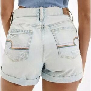 American Eagle Distressed Denim Shorts Women's Size 0 Rips Rainbow Pockets Light
